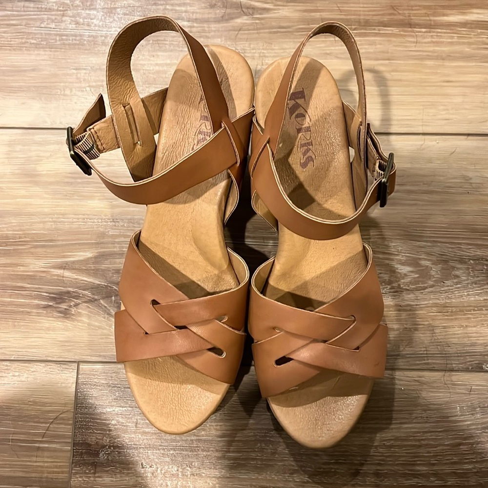 Korks by Kork-Ease platform sandal with wood block heel.